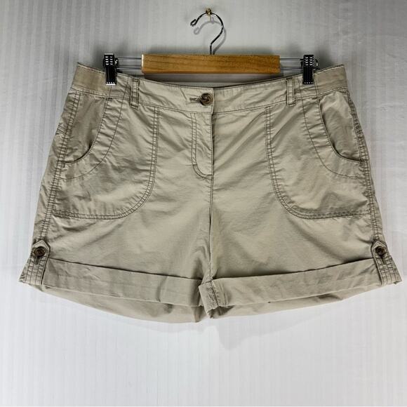 Tommy Hilfiger Roll Hem Utility Khaki Tan Shorts Women’s Size 12 Lightweight - Picture 1 of 5